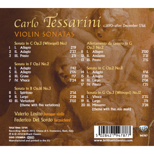 Brilliant Classics Tessarini: Violin Sonatas