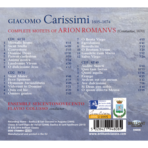Brilliant Classics Carissimi: Complete Motets of Arion Romanus