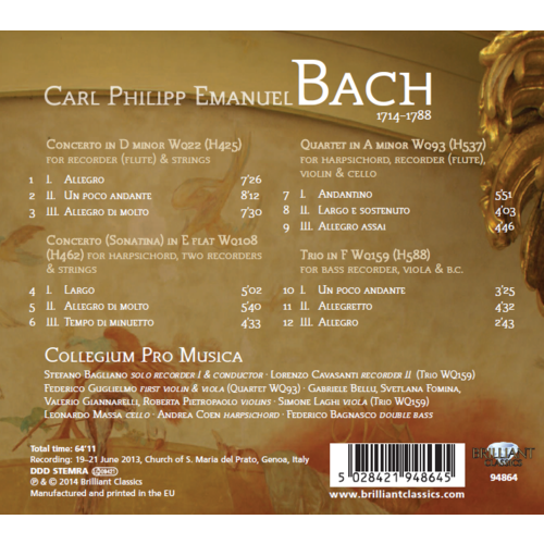 Brilliant Classics C.P.E. Bach: Recorder Concertos - Chamber Music
