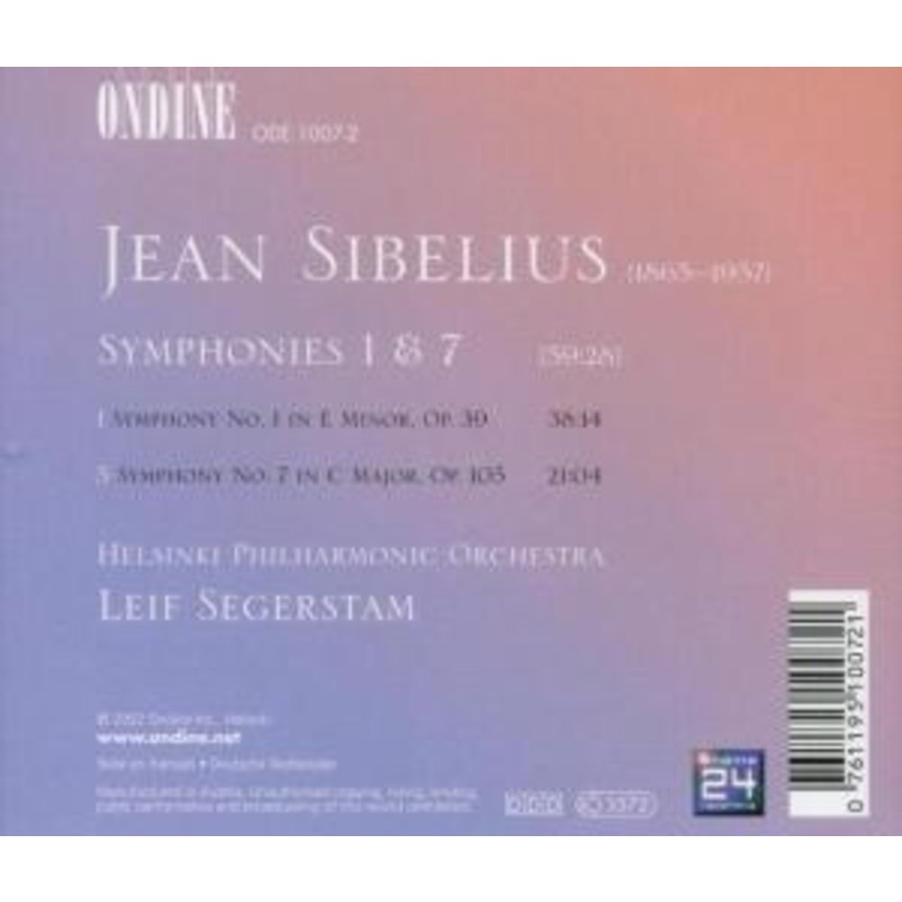 Ondine Sibelius: Symphonies 1 & 7