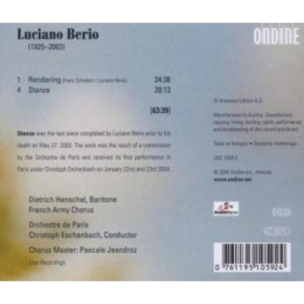 Ondine Rendering, Stanze