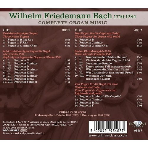 Brilliant Classics W.F. BACH: Complete Organ Music - Filippo Turri