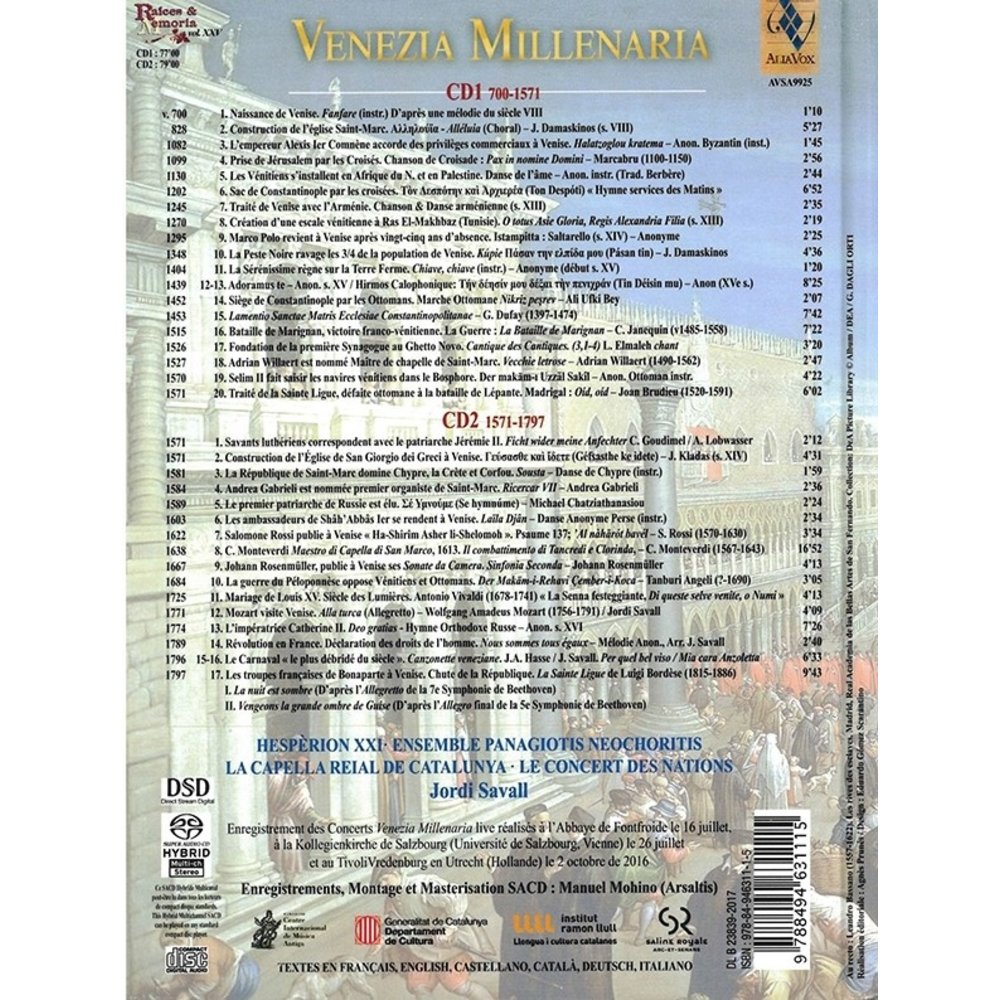 Alia Vox Venezia Millenaria 700 -1797 - Jordi Savall