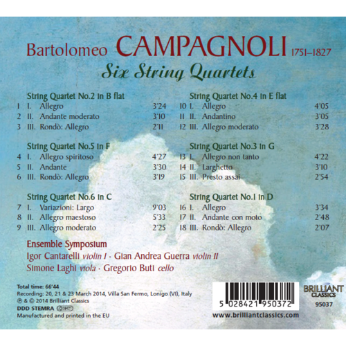 Brilliant Classics Campagnoli: 6 String Quartets