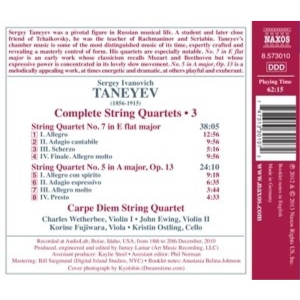 Naxos Taneyev: String Quartets 3