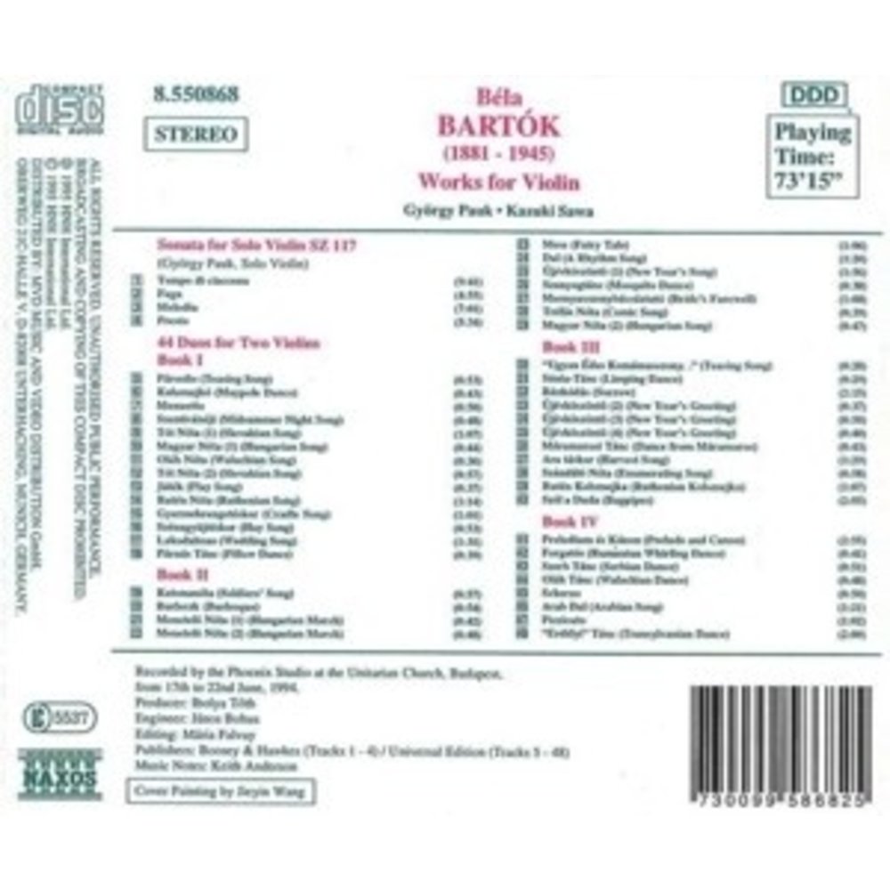 Naxos Bartok:solo Violin Sonata Etc.