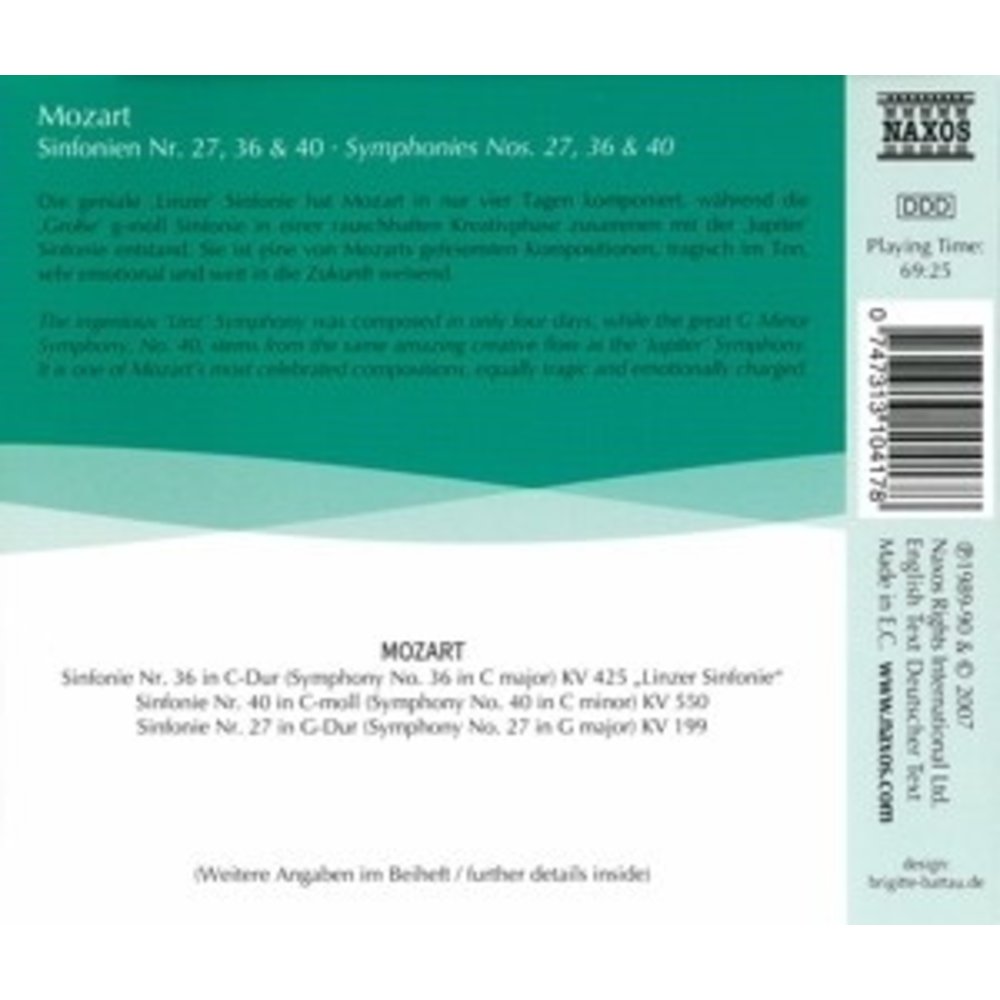 Naxos Mozart: Symphonies Nos. 27, 36