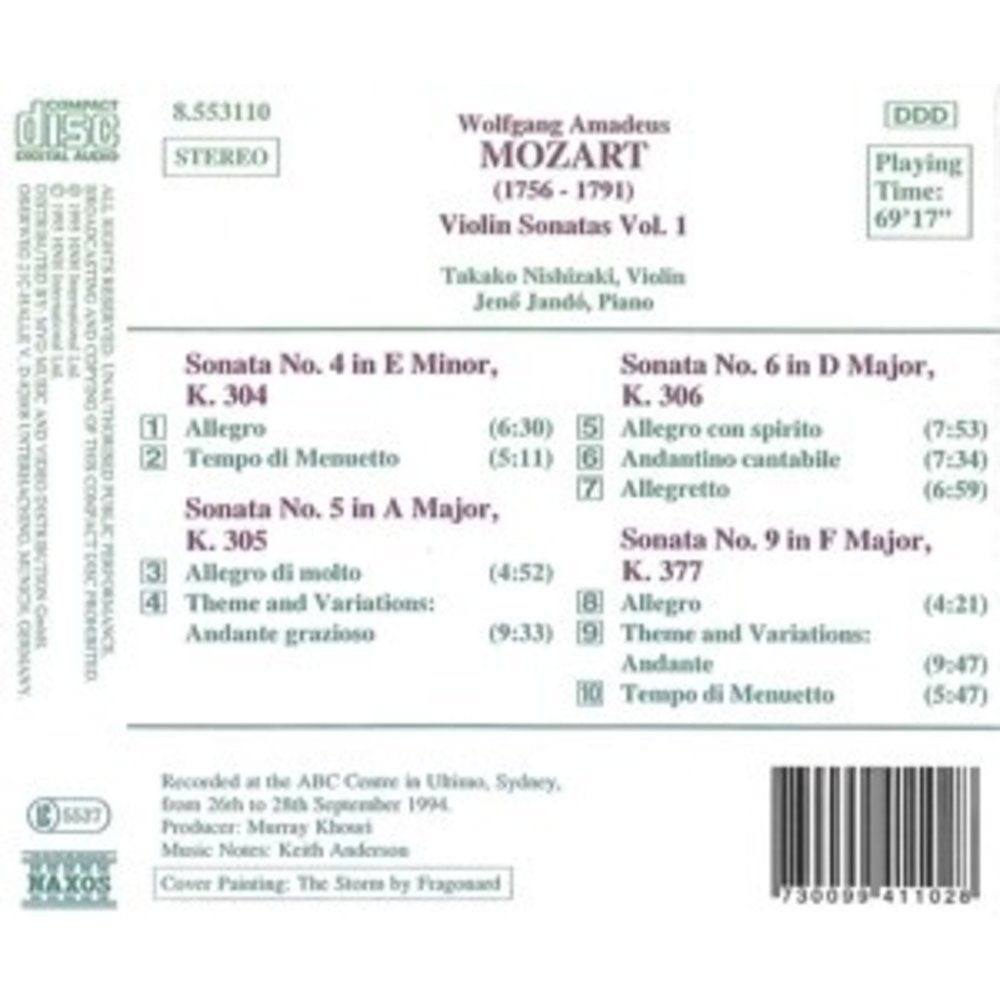 Naxos Mozart: Violin Sonatas 4-6 & 9