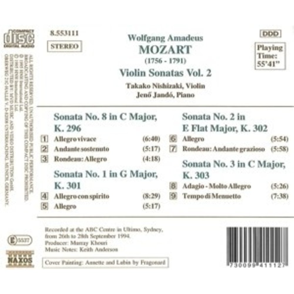 Naxos Mozart: Violin Sonatas 1-3 & 8