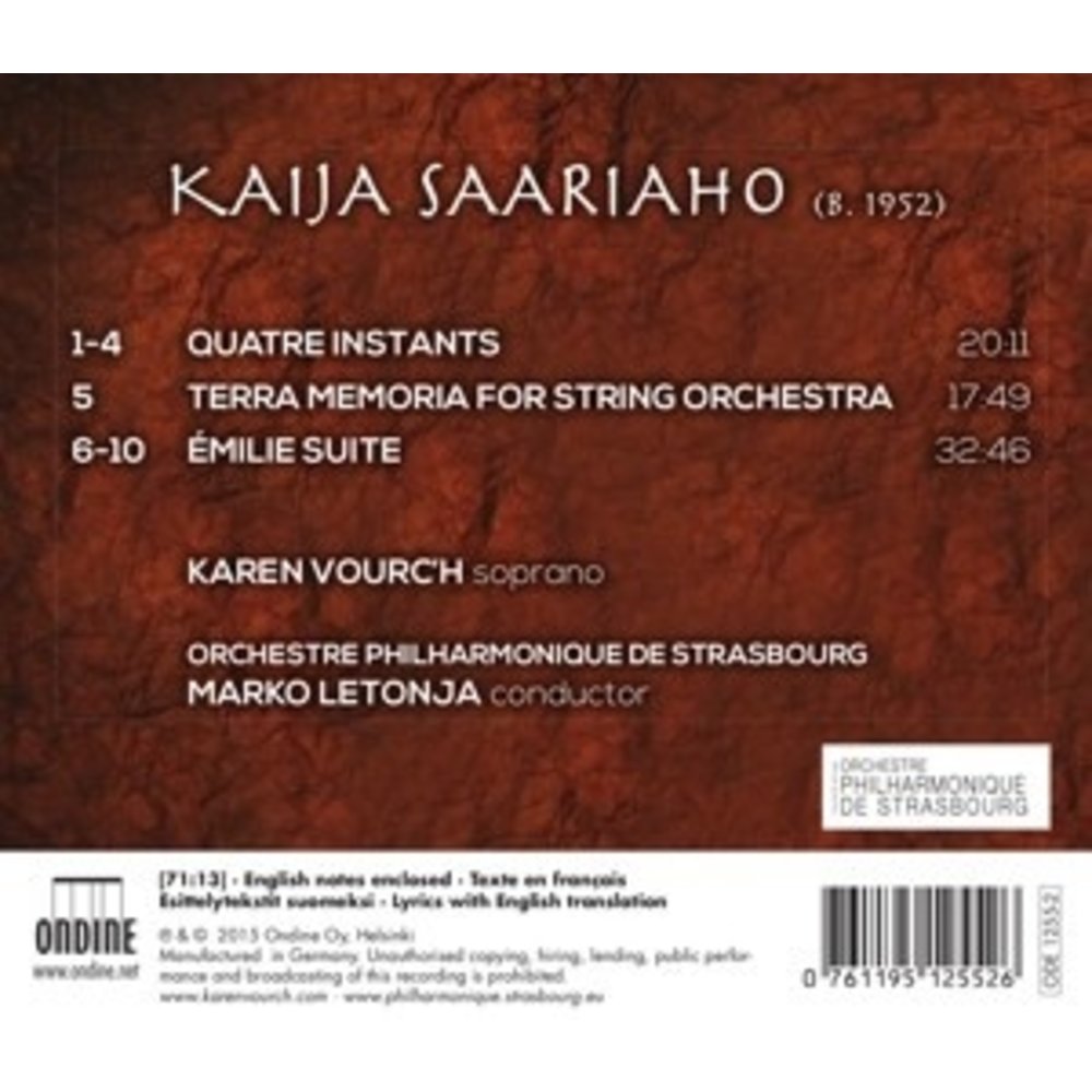 Ondine Emilie Suite; Quatre Instants; Terra Memoria