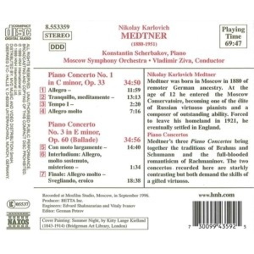 Naxos Medtner: Piano Concertos1 & 3