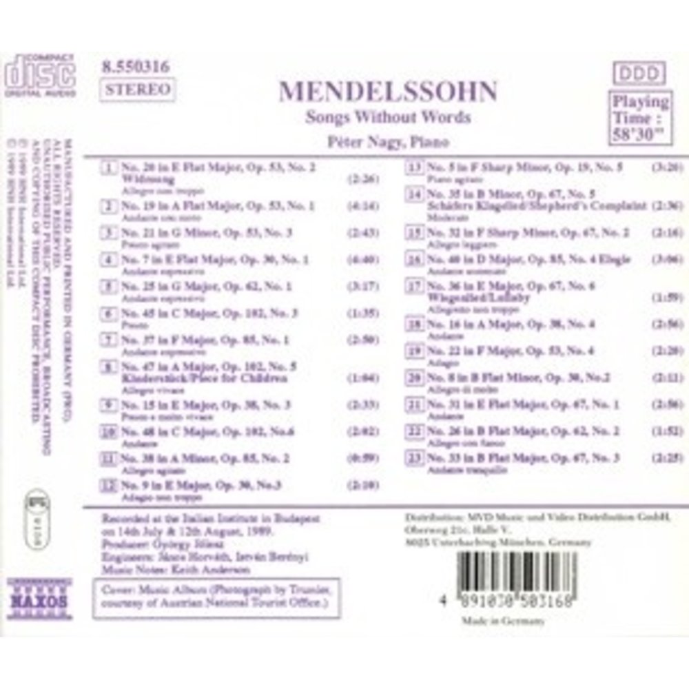 Naxos Mendelssohn: Songs W. Words 1