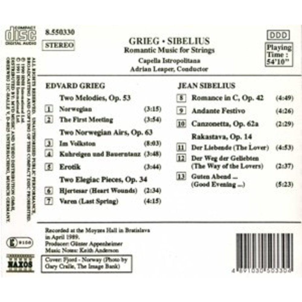 Naxos Grieg/Sibelius: Romantic Music