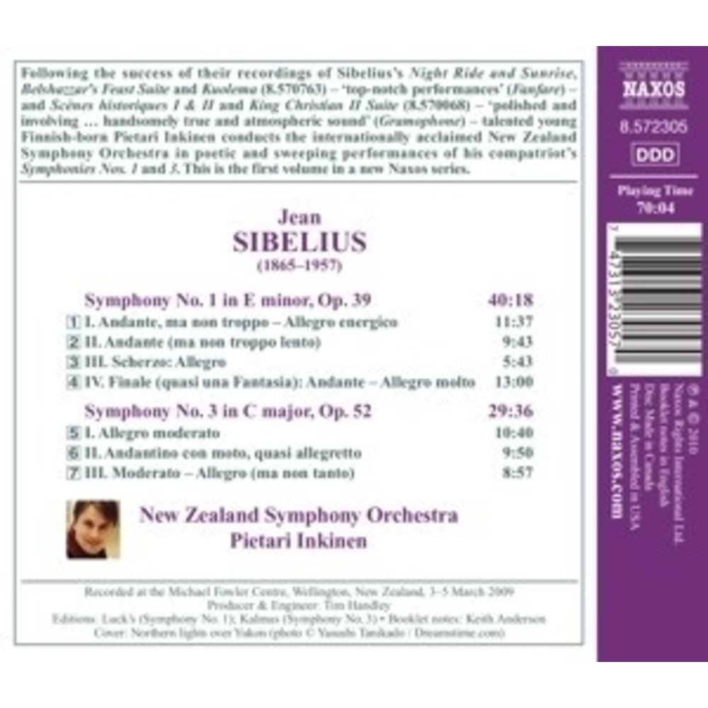 Naxos Sibelius: Symphonies 1+3