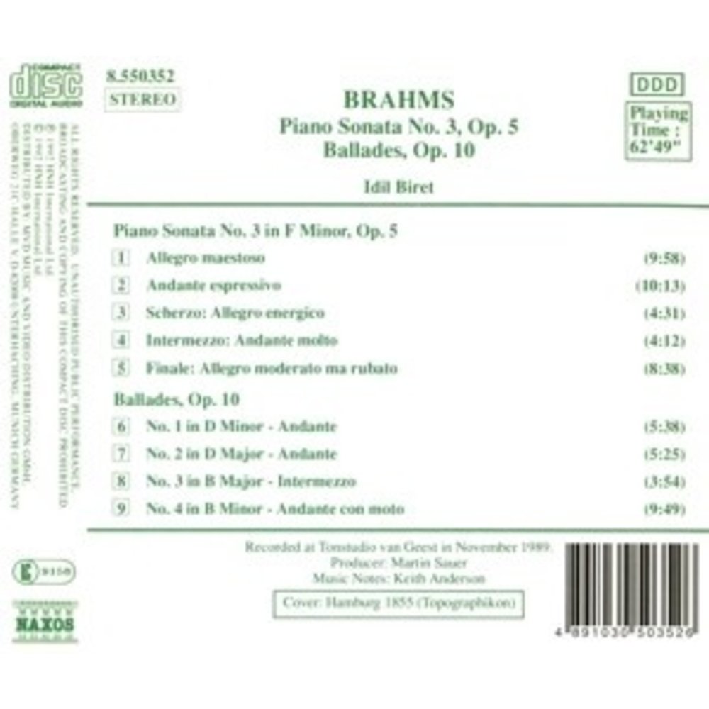 Naxos Brahms:piano Son. 3/4 Ballades