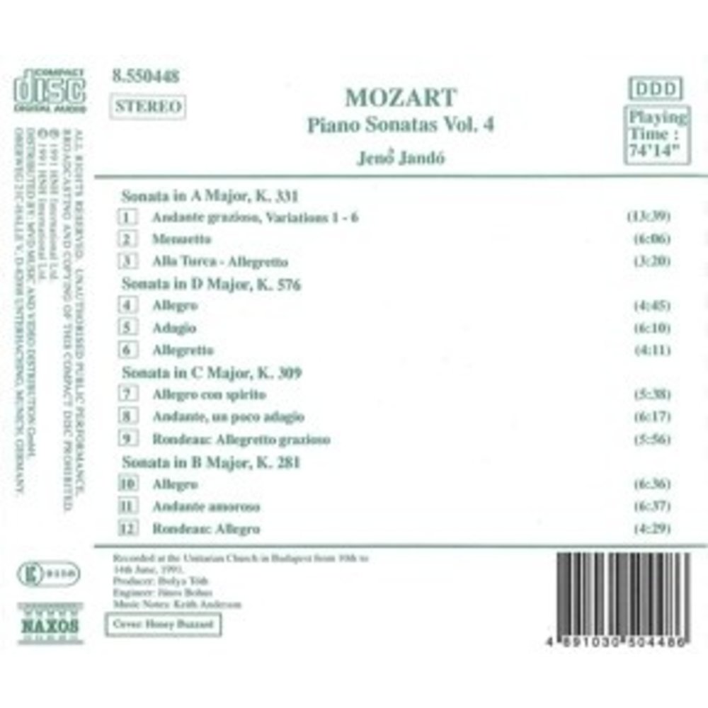 Naxos Mozart: Piano Sonatas Vol.4
