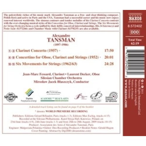 Naxos Tansman: Clarinet Concerto