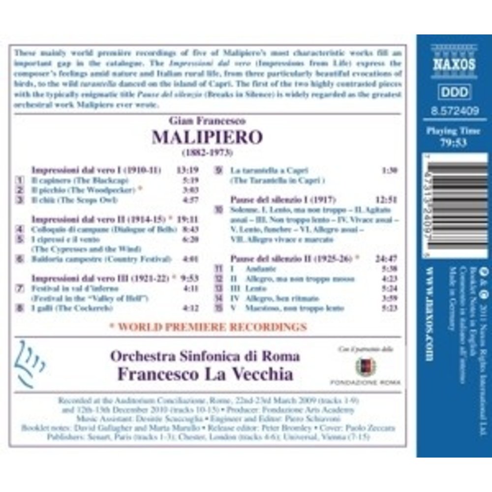 Naxos Malipiero: Impressioni Dal Vero