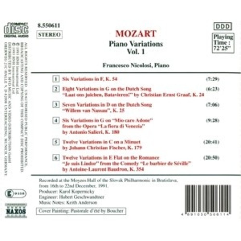 Naxos Mozart: Piano Variations Vol.1