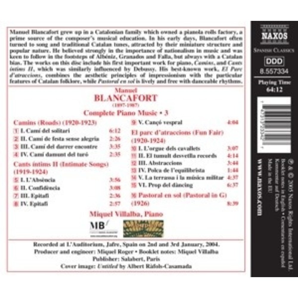 Naxos Blancafort:com.piano Music V.3