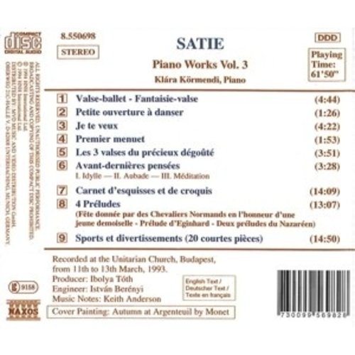 Naxos Satie: Piano Works Vol.3