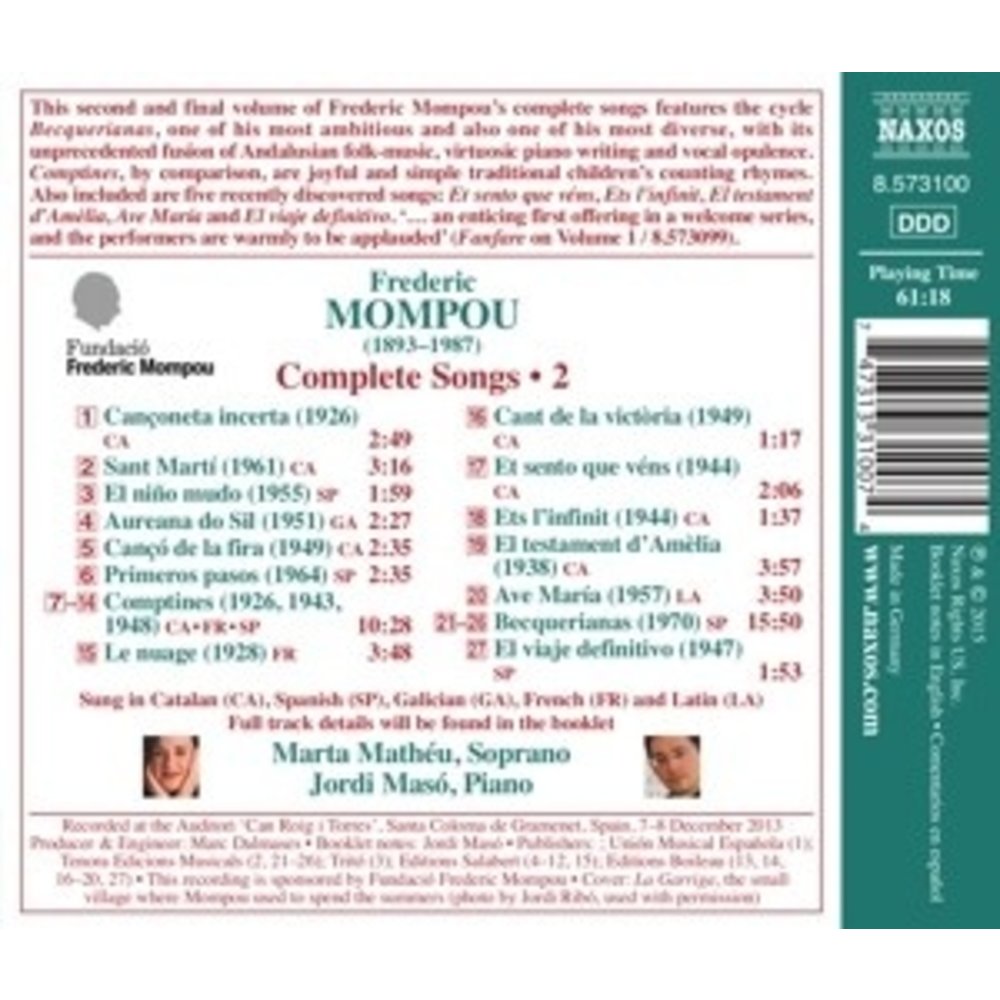 Naxos Complete Songs Vol 2: Becquerianas; Comptines