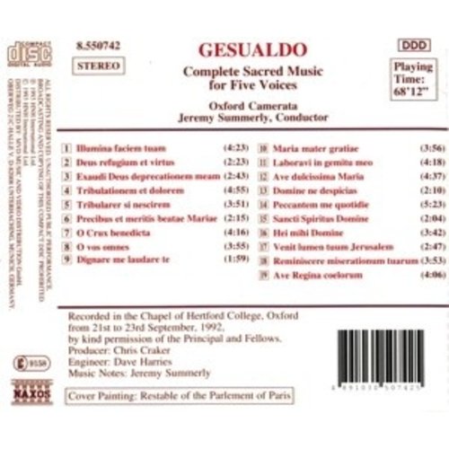 Naxos Gesualdo:sacred Music 5 Voices