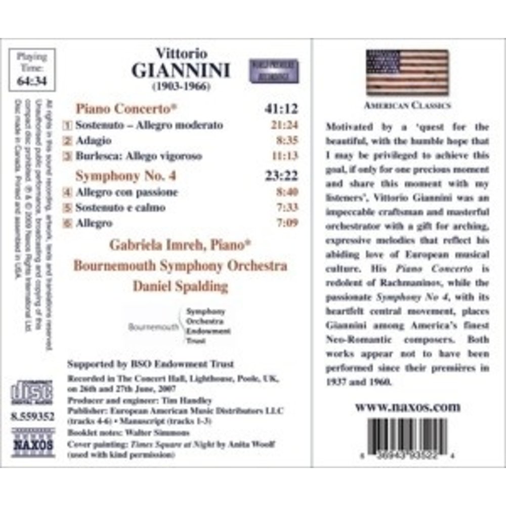 Naxos Giannini: Piano Concerto/Symph.4