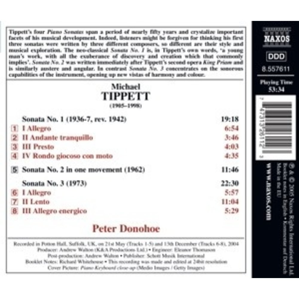 Naxos Tippett: Piano Sonatas Nos.1-3