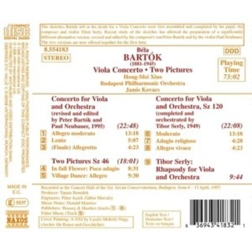 Naxos Bartok:viola Conc.two Pictures