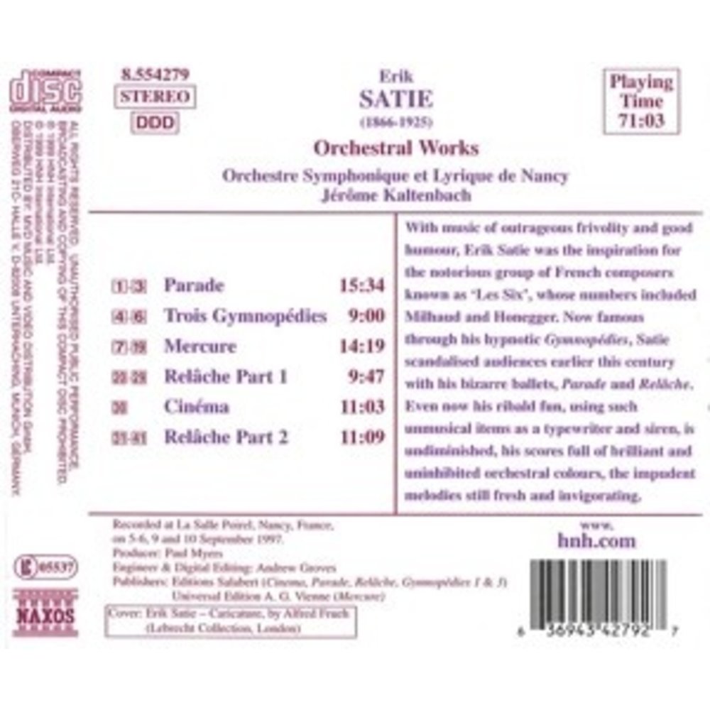 Naxos Satie:parade.trois Gymnopedies
