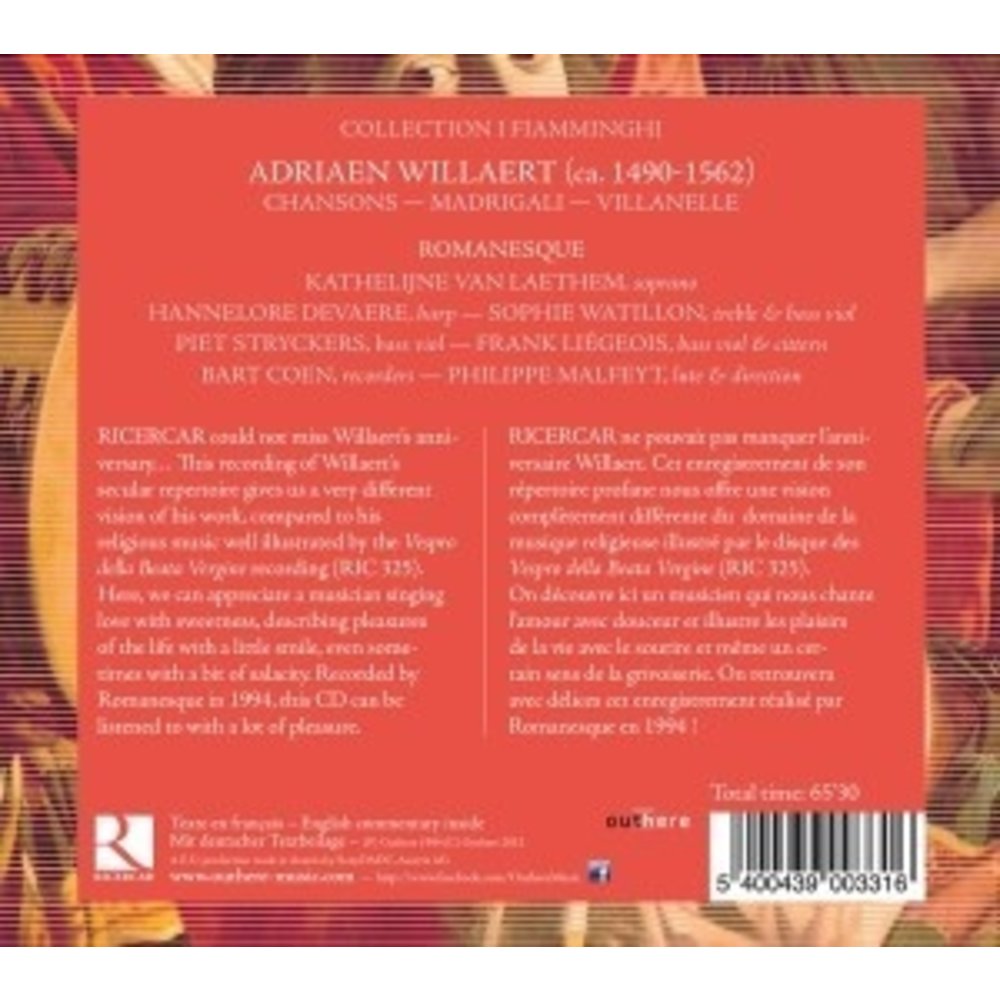 Ricercar Willaert-Chansons, Madrigali, Villanelle