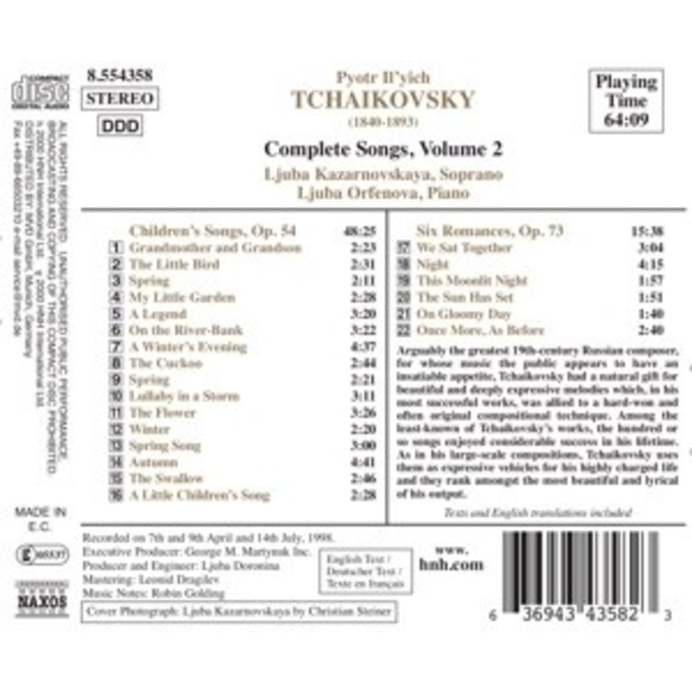 Naxos Tchaikovsky:complete Songs V.2