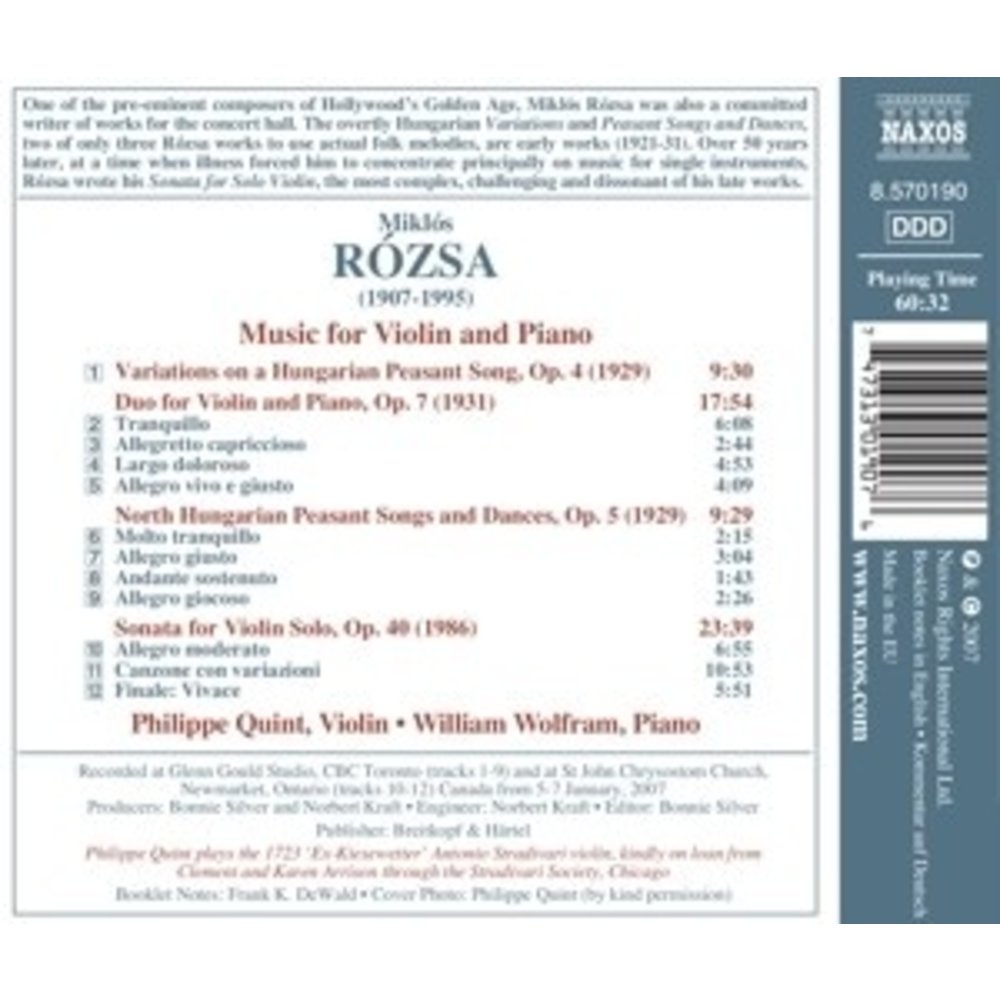 Naxos Rozsa: Music For Violin And Piano