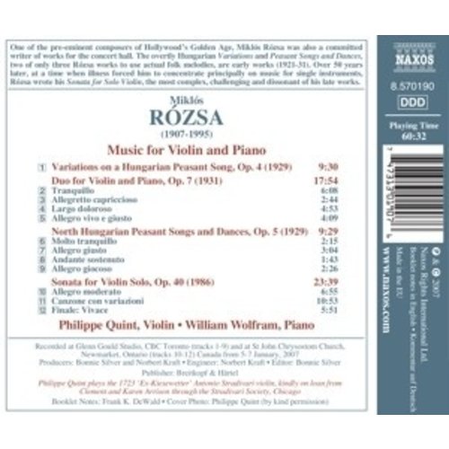 Naxos Rozsa: Music For Violin And Piano