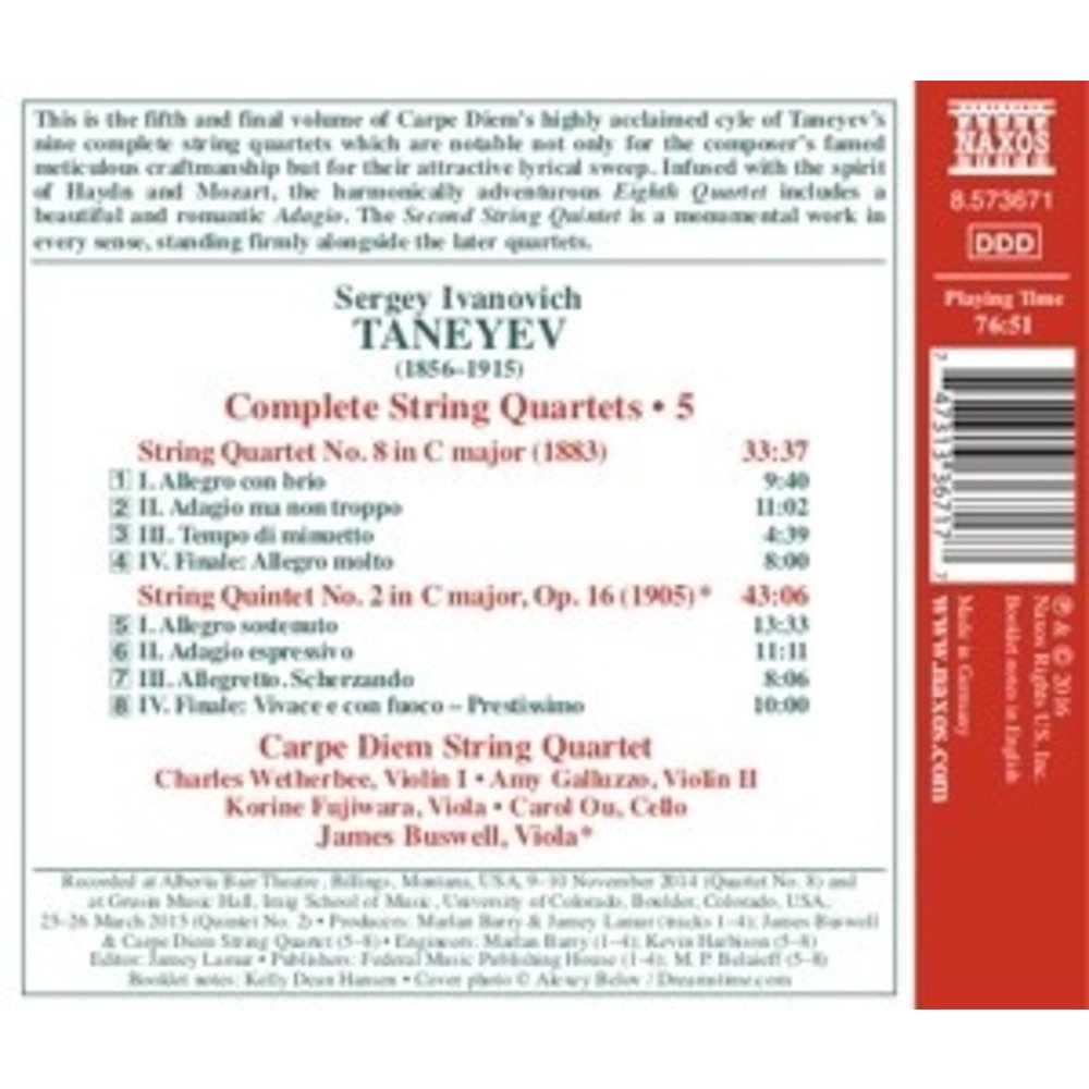 Naxos Taneyev: Complete String Quartets Vol.5