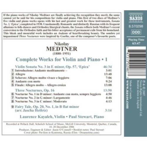 Naxos Medtner: Works For Violin & Piano 1