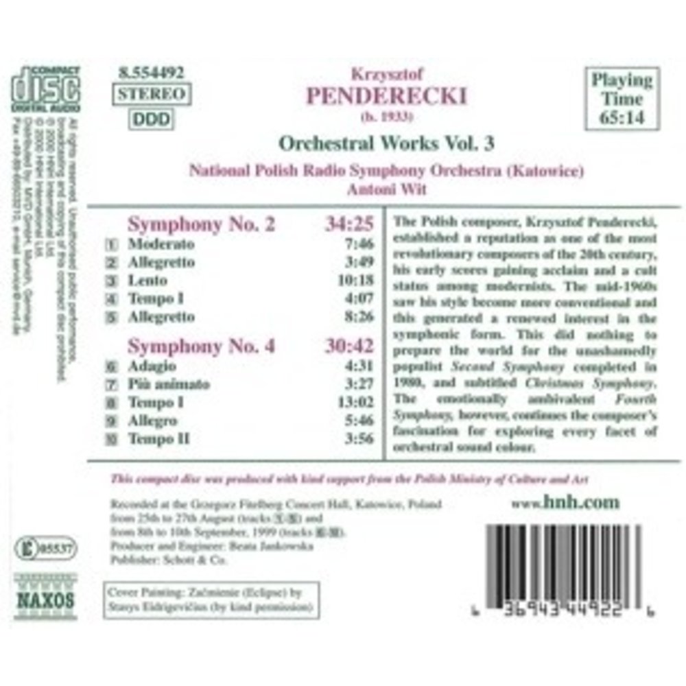 Naxos Penderecki: Orches.works Vol.3