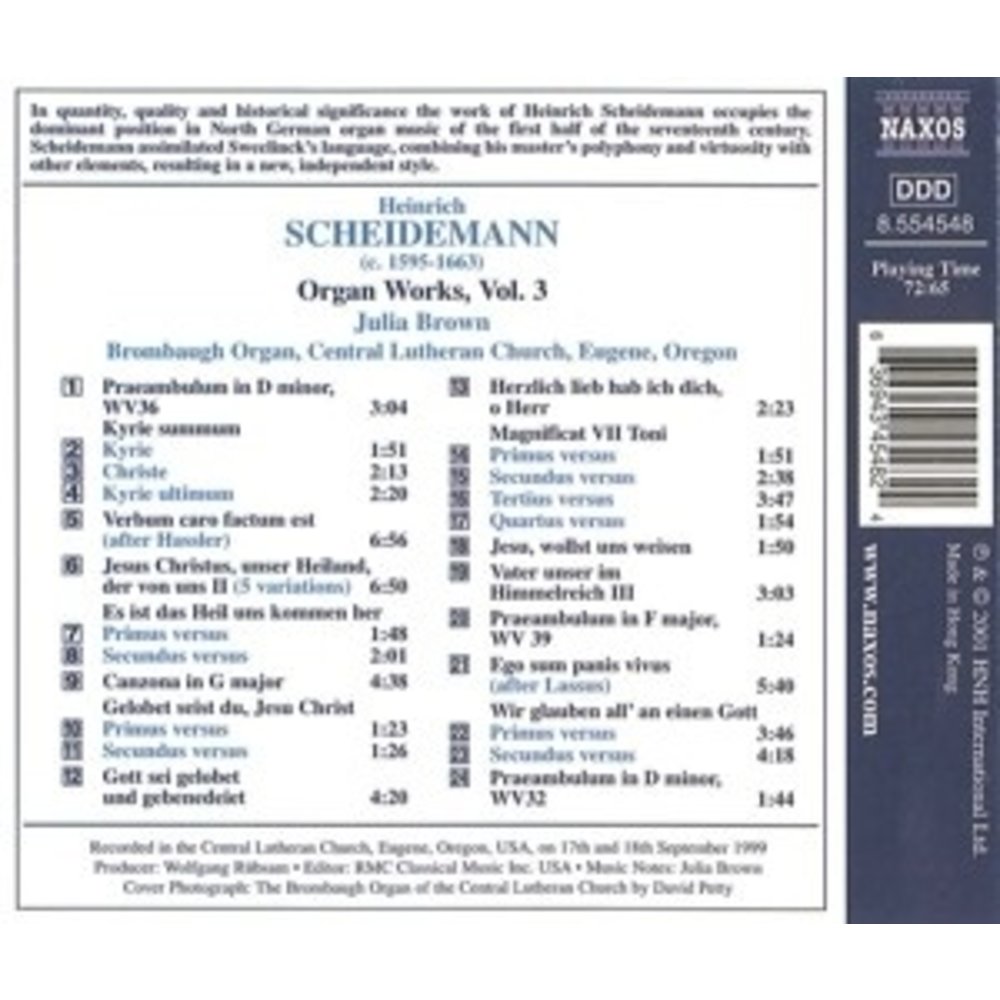 Naxos Scheidemann:organ Works Vol.3
