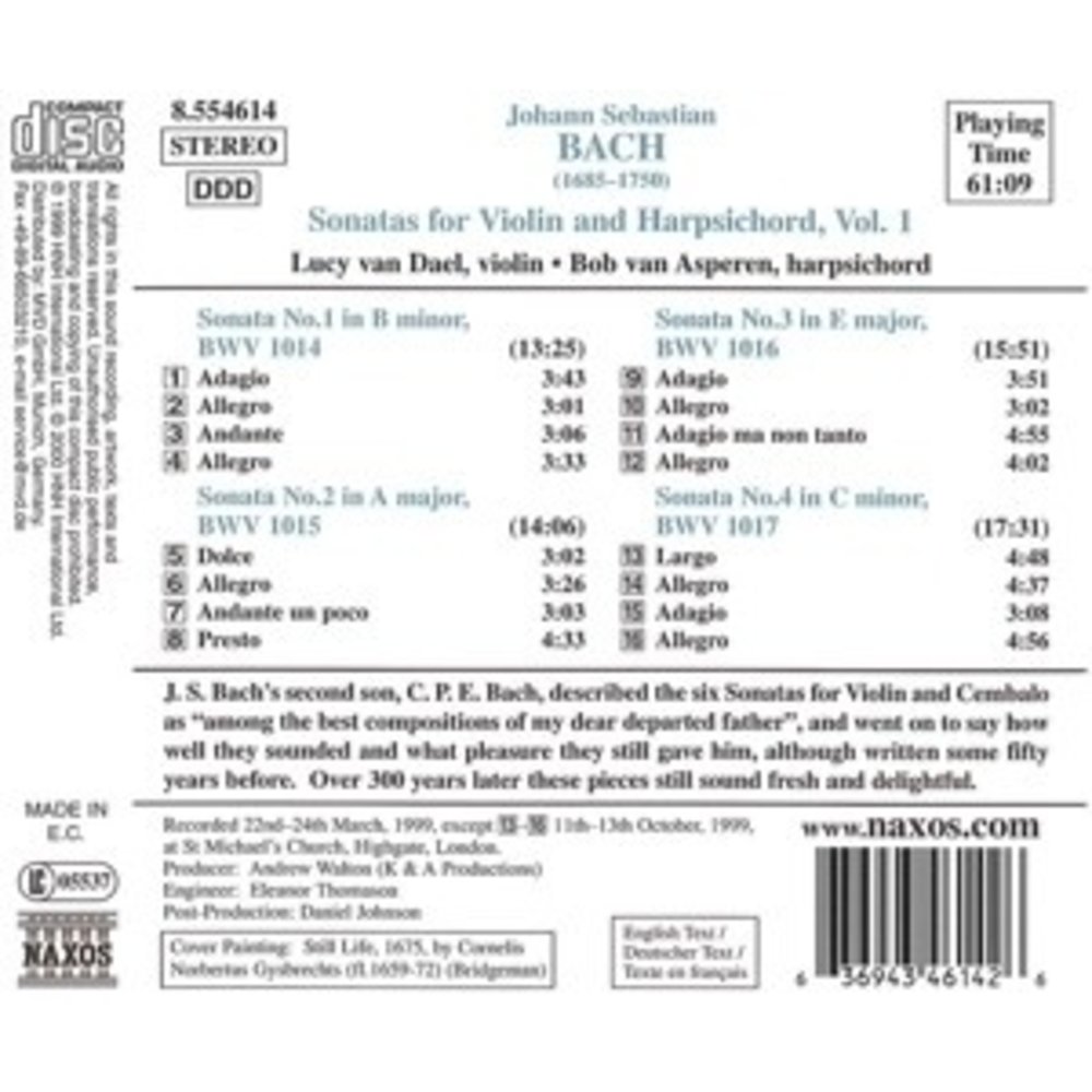 Naxos Bach:sonatas For Violin&Ha.v.1