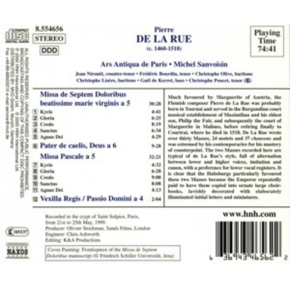Naxos De La Rue: Masses And Motets