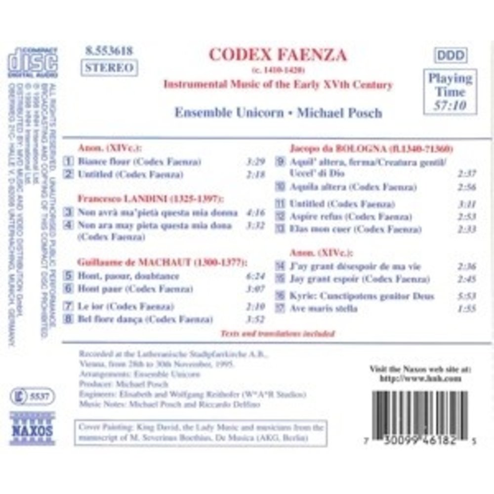 Naxos Codex Faenza:music Of The Earl