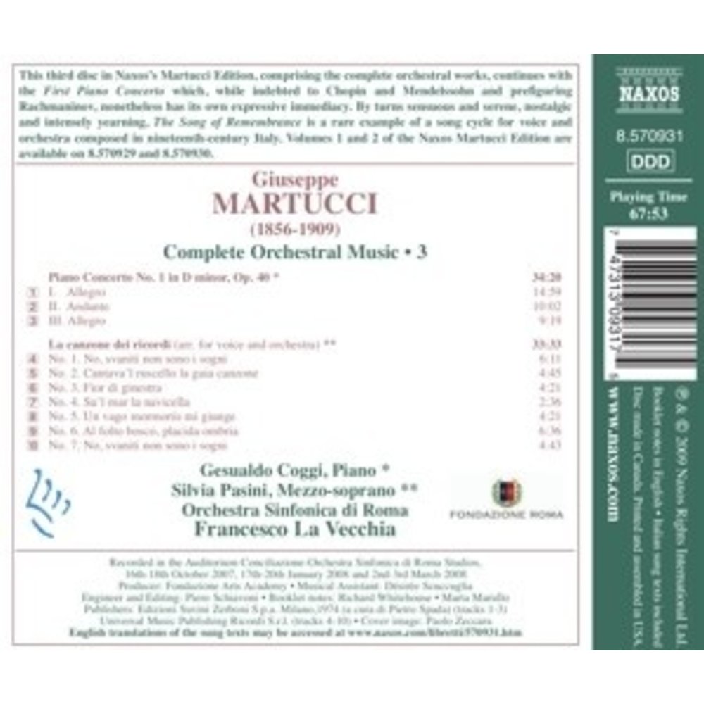Naxos Martucci: Orchestral Music 3