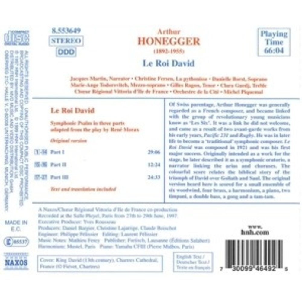 Naxos Honegger: Le Roi David