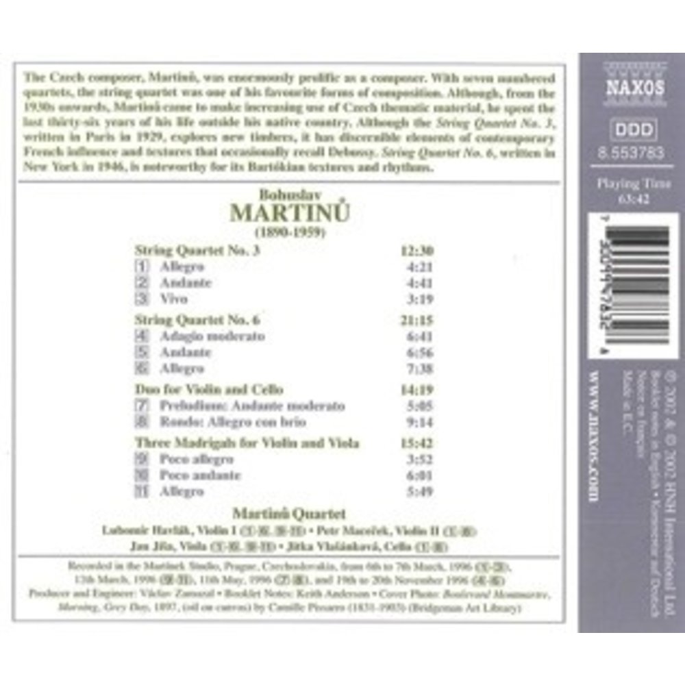 Naxos Martinu: String Quartets Vol.2