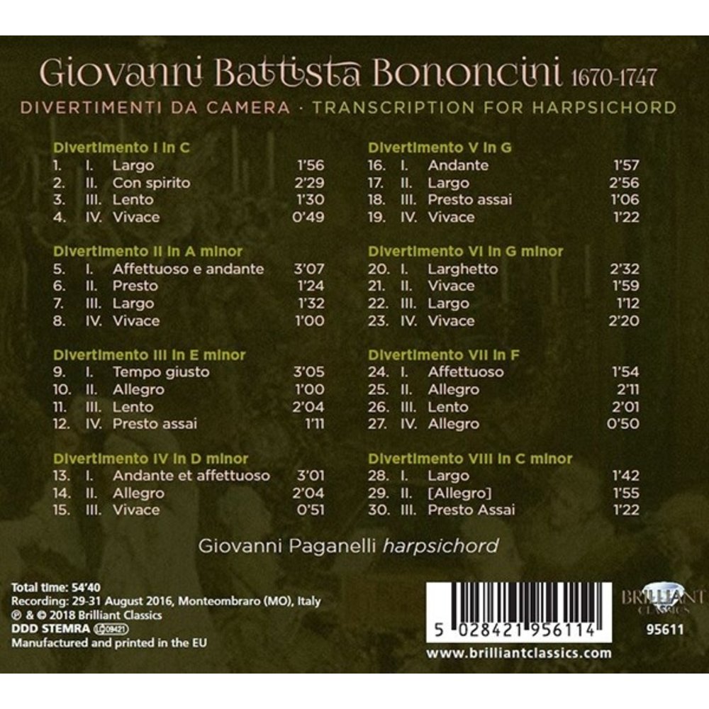 Brilliant Classics BONONCINI: Divertimenti da Camera, Transcription for Harpsichord