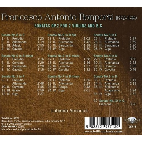 Brilliant Classics BONPORTI: Sonatas Op.2 for 2 Violins and B.c.