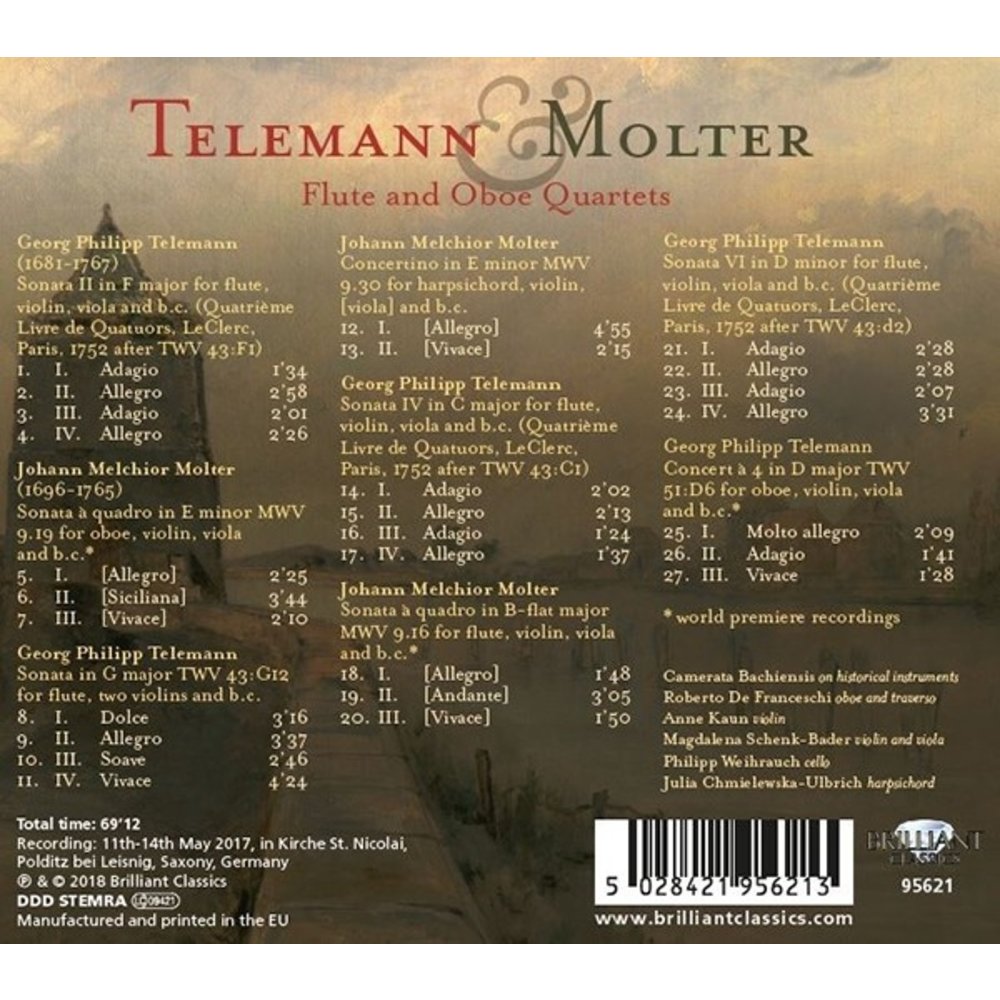 Brilliant Classics TELEMANN & MOLTER Flute and Oboe Quartets