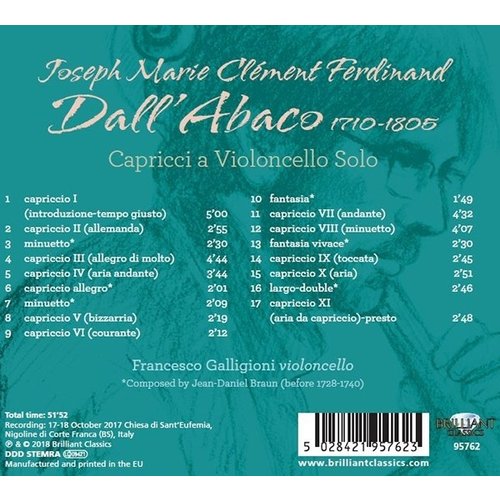 Brilliant Classics DALL'ABACO: Capricci a Violoncello Solo