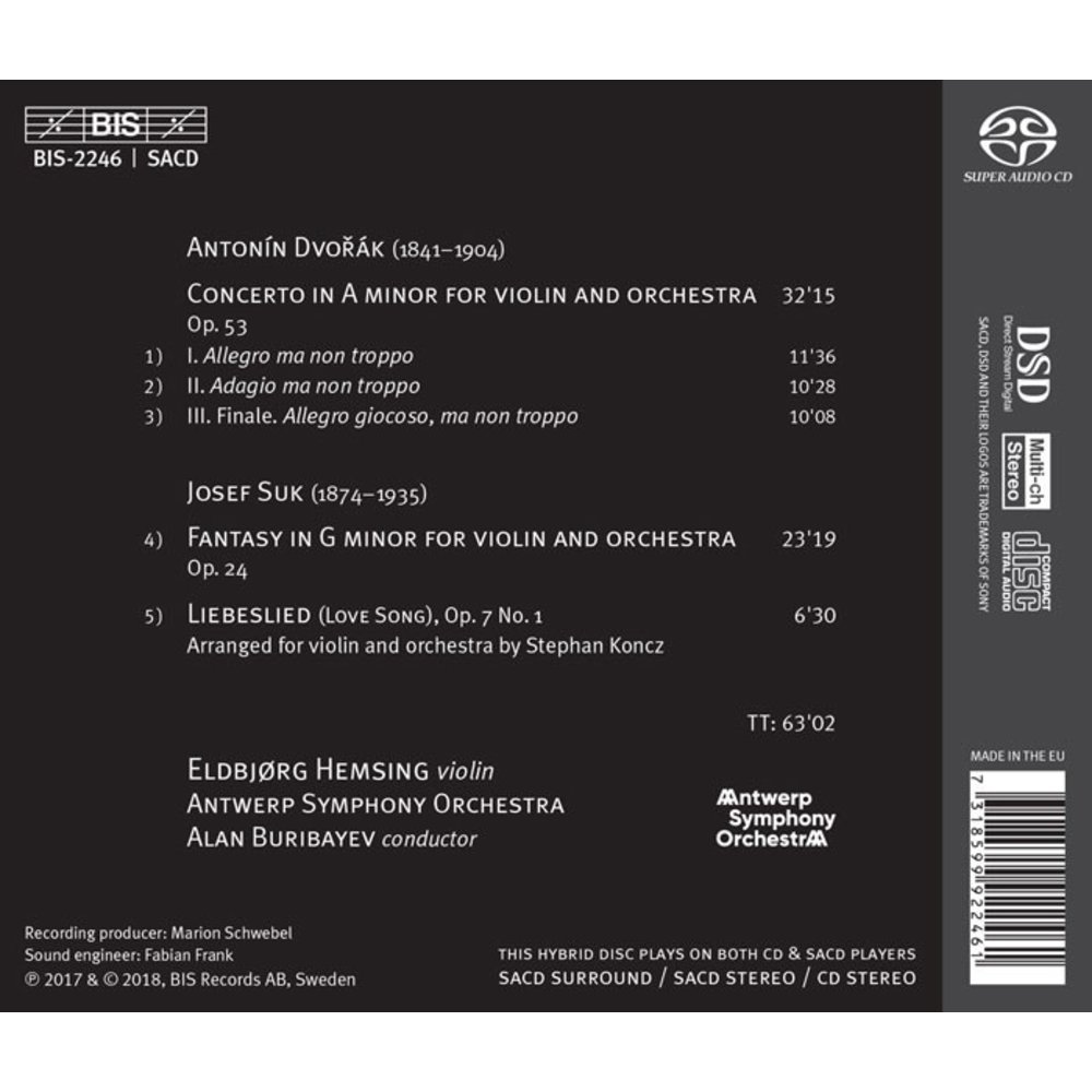 BIS DVORAK - SUK CONCERTO FOR VIOLIN - FANTASY IN G
